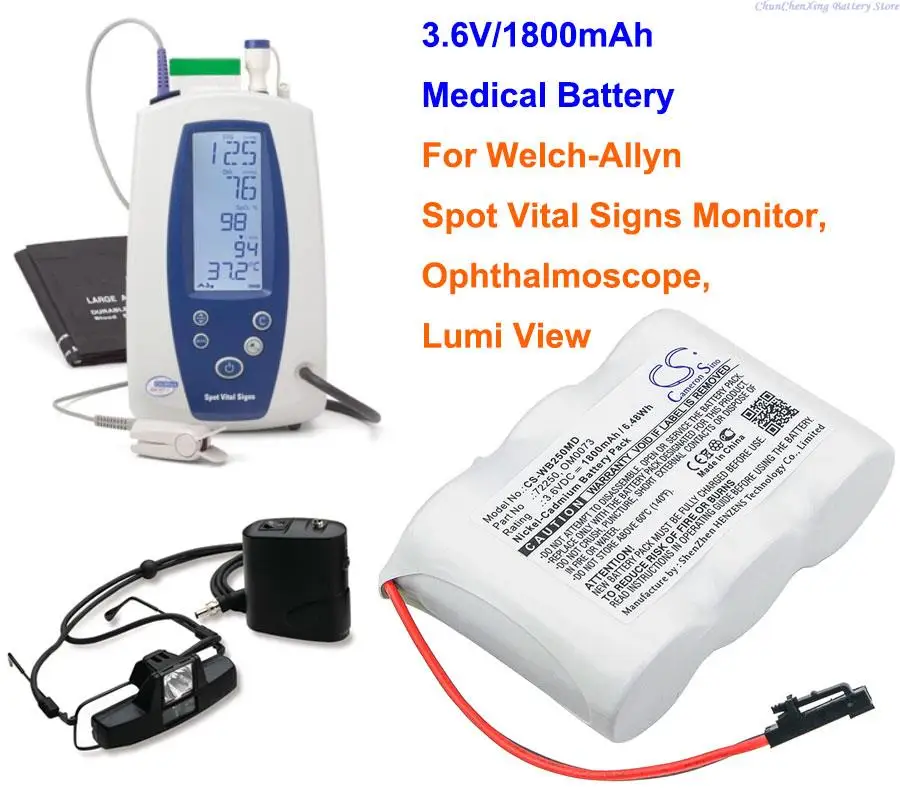 Cameron Sino 1800mAh Medical Battery OM0073 for Welch-Allyn/Welch Allyn Lumi View, Ophthalmoscope, Spot Vital Signs Monitor