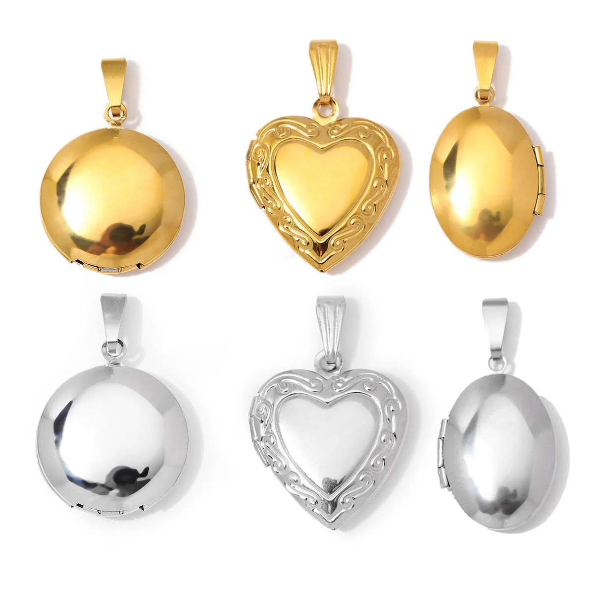 3pcs/Lot Wholesale Stainless Steel Round Oval Locket Picture Charm Rhinestone Love Heart Necklace Pendants Special Gift Jewelry