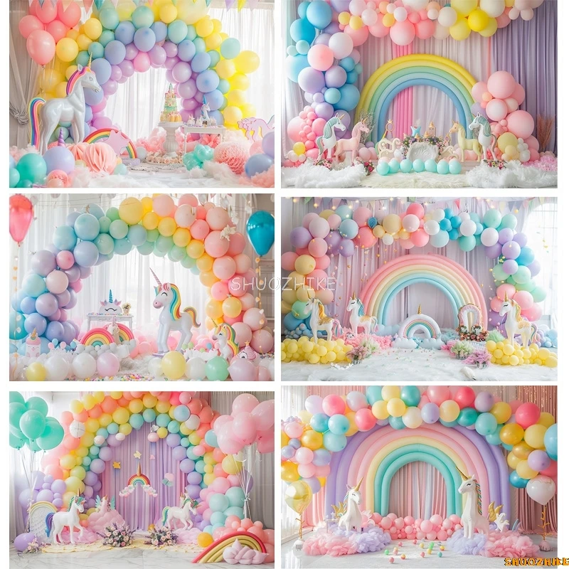 

Rainbow Arch Balloons Unicorns Photography Backdrops Props Baby Newborn Birthday Party Decoration Background RA-03