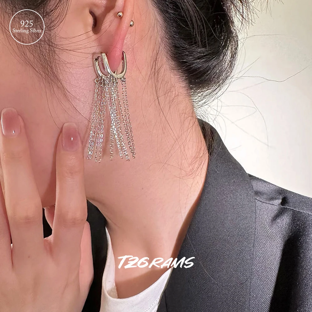 925 Sterling Silver Simple Tassels U-shaped Earrings For Women Elegant Korean Trendy Formal Fine Jewelry