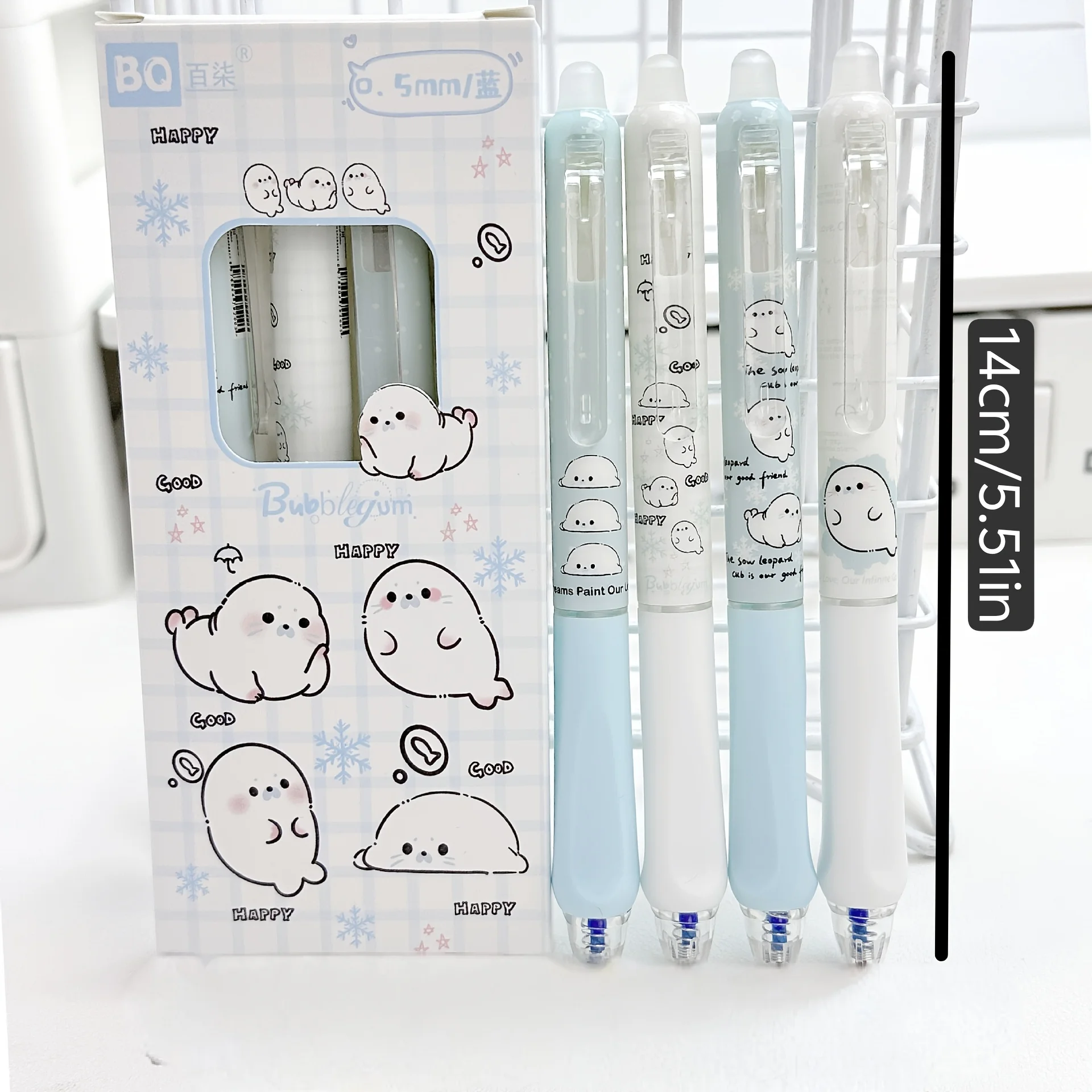 8er-Pack schwarzer Gelstifte mit zufälligen Designs, mit einer niedlichen Robbenform, hoher ästhetischer Attraktivität, einziehbar und abwischbar, geeignet für Grundschüler, leicht abwischbare schwarze Gelstifte, unverzichtbar für Lern- und Büronutzung, schwarze Unterschriftenstifte – Detail 2