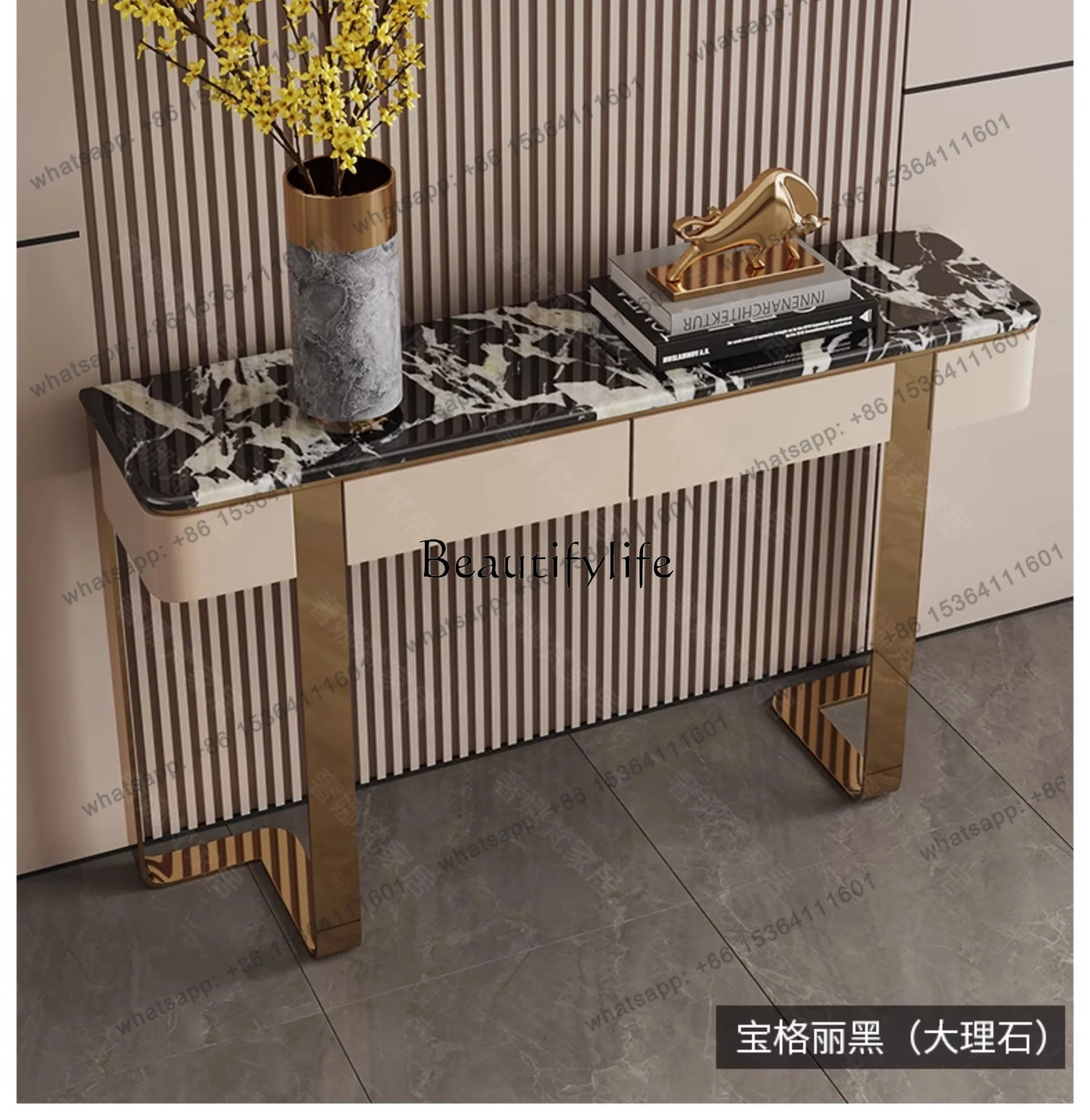 D25Foyer light luxury entrance table luxury stone natural marble villa living room entrance cabinet decorative end view table