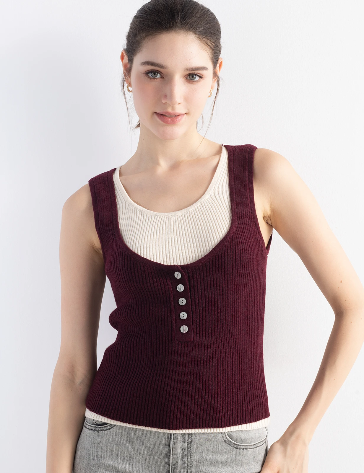 Tops Women's Knit Vest New Spring Summer Knit Sleeveless Body Sweater Vest Fake Two Pieces Tanks Woman Clothing Tube Top T Shirt