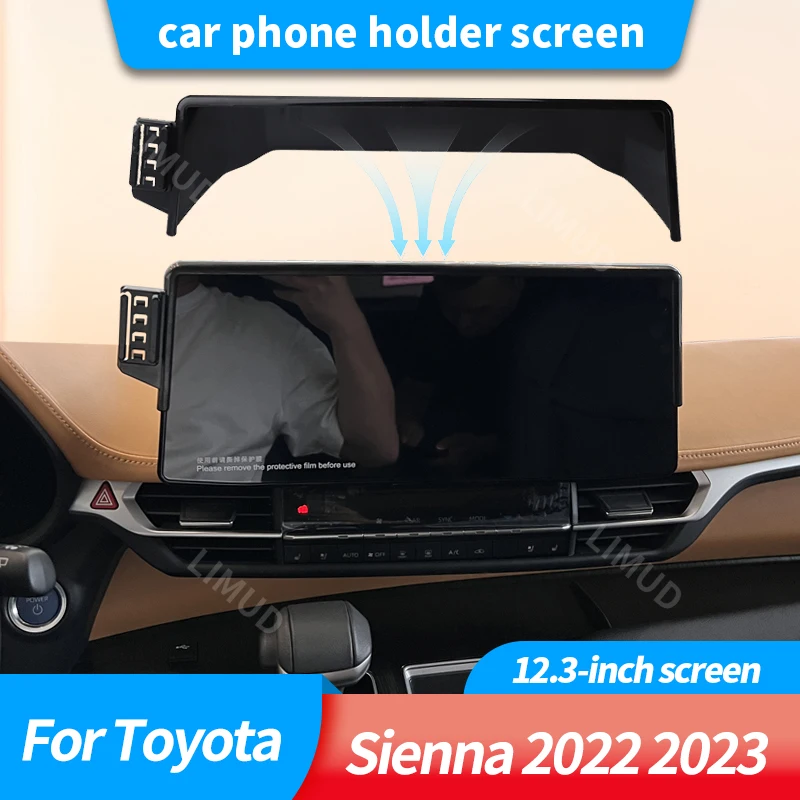 Car Mobile Phone Holder GPS Bracket Gravity Mount Support Auto Stand Accessories For Toyota Sienna 2022 2023 12.3-inch Screen