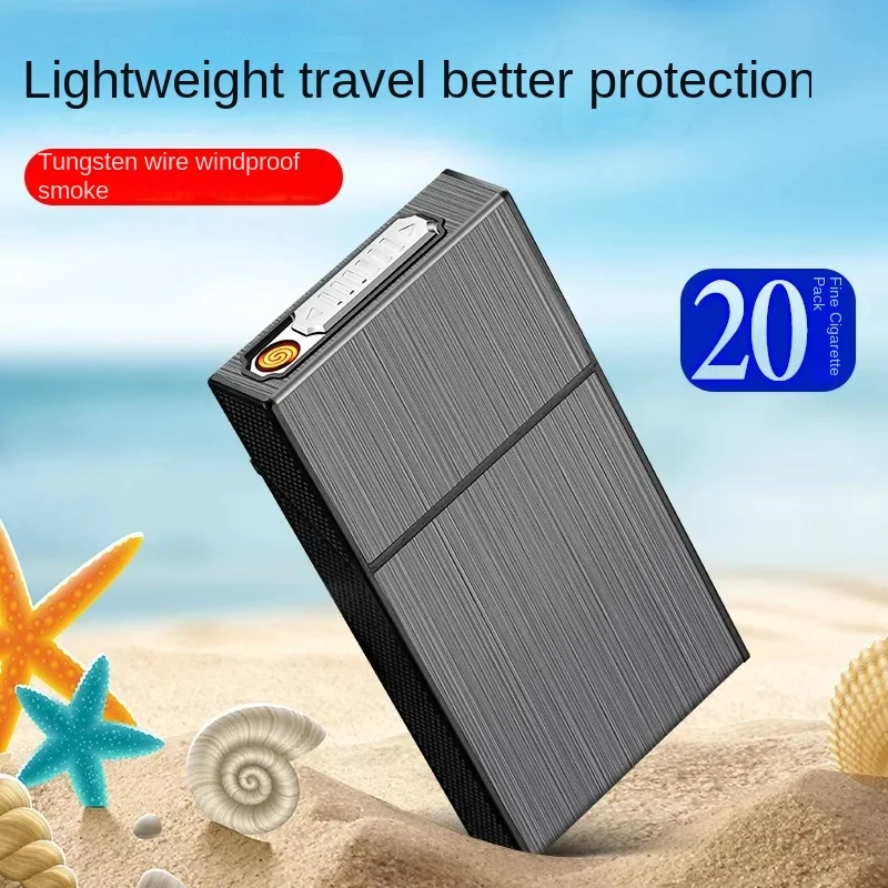 Rechargeable Cigarette Case with Integrated Lighter, There Are Fine and Rough Smoke, 20 Cigarette Cases, USB