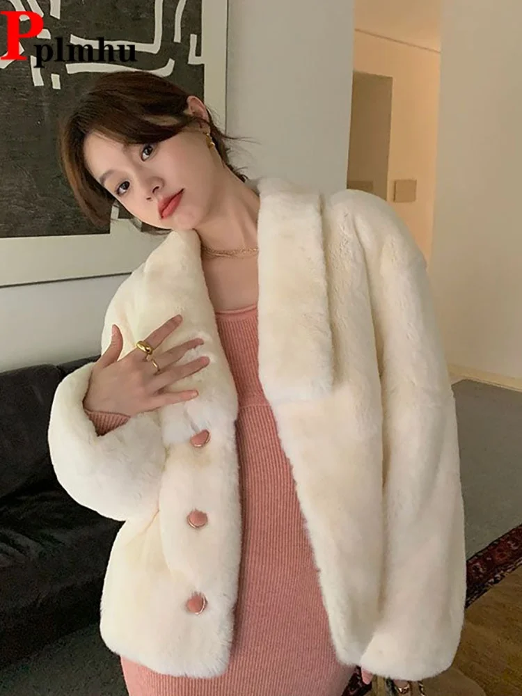 

Теплые свободные меховые куртки, пальто, женские повседневные утолщенные корейские модные Chaquetas, свободные элегантные куртки с отложным воротником и пуговицами
