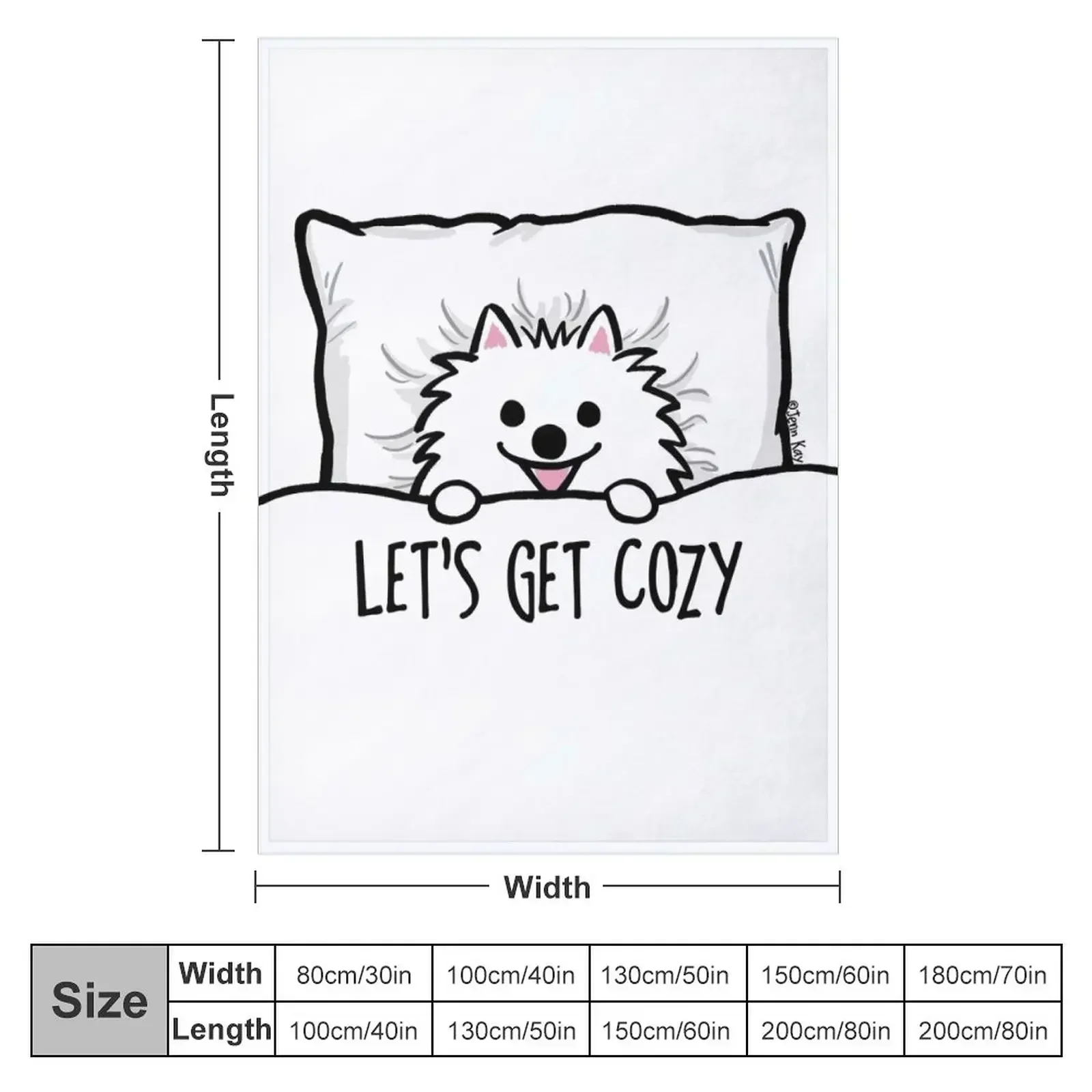 White Pomeranian Tucked into Bed Cute Pom Cartoon Dog Throw Blanket for babies Heavy Beach Blankets