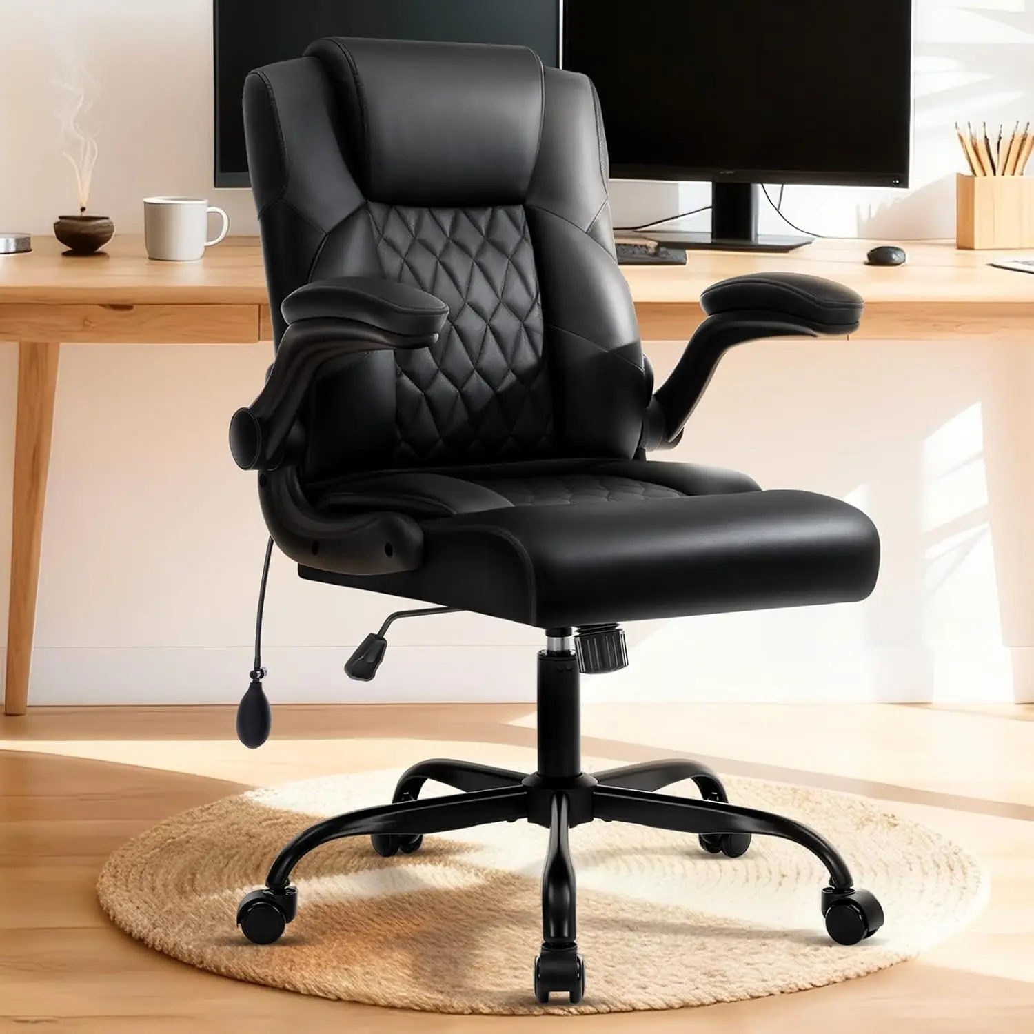 

Office Chair with Inflatable Lumbar Support, Leather Ergonomic Desk Chair, Adjustable Tilt Lock, Swivel Rolling Executive Chair,