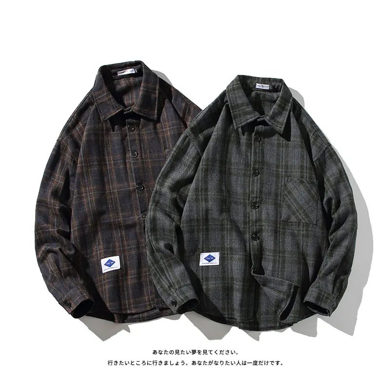 Brand Casual Blouses Men Plaid Flannel Long Sleeves Vintage Business Shirt Single-Breasted 2023 Four Seasons Oversize M-5xl