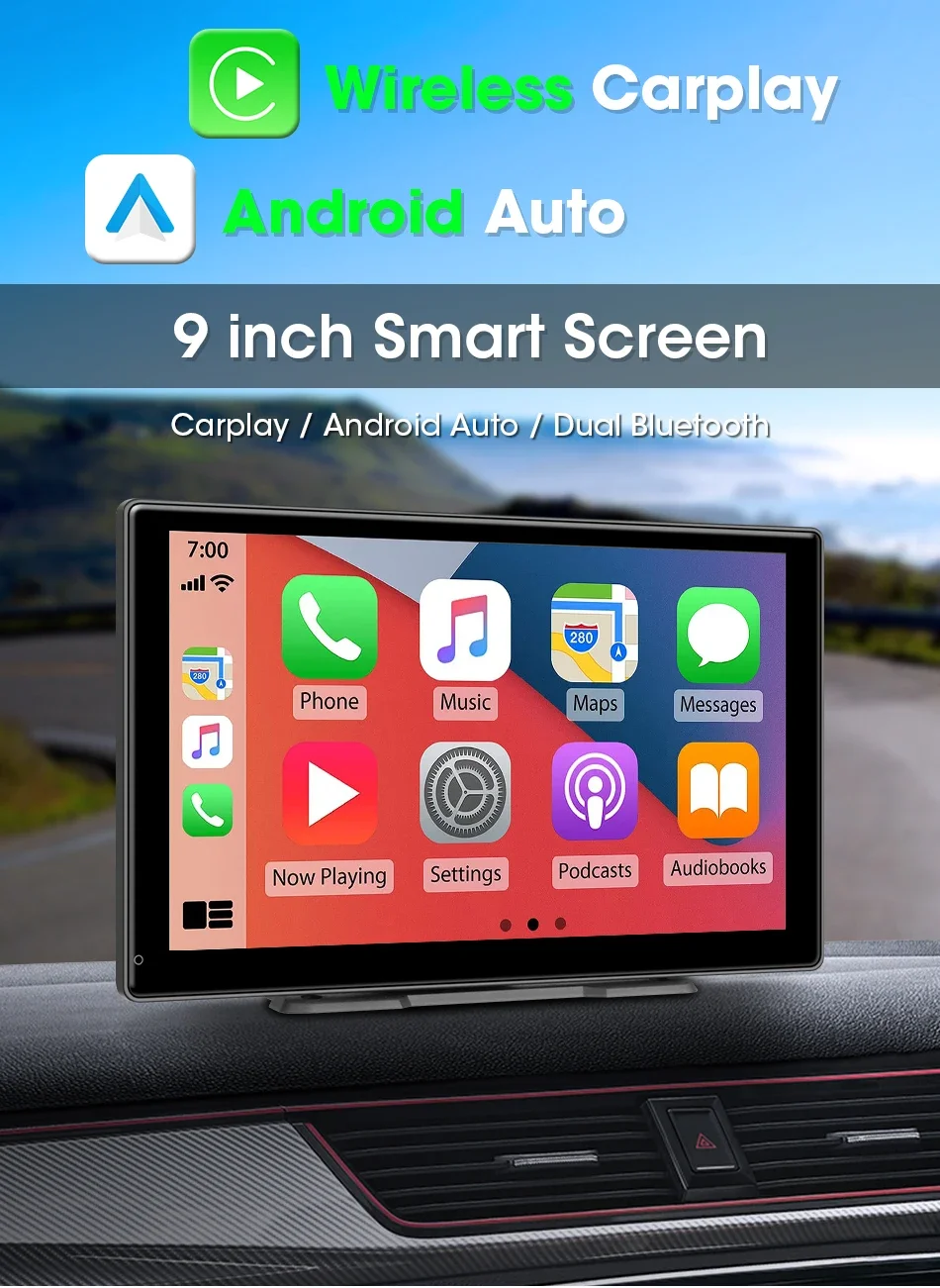 Srnubi Universal 7"9"10" Zoll Auto Wireless Carplay & Android Auto Navigation Rückspiegel FM AUX Multimedia Touchscreen Monitor – Detail 2