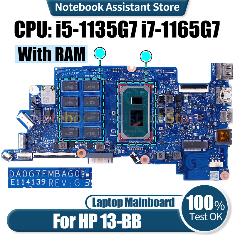 

For HP 13-BB Laptop Mainboard DA0G7FMBAG0 i5-1135G7 i7-1165G7 RAM Notebook Motherboard