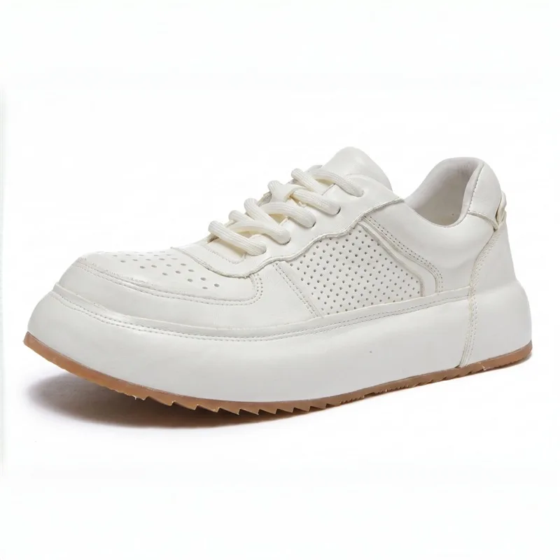 

High End Horsehide Breathable Thick Sole Board Shoes Men's Lace Up Casual Genuine Leather Luxury Sneakers Male Sport Flat Shoes
