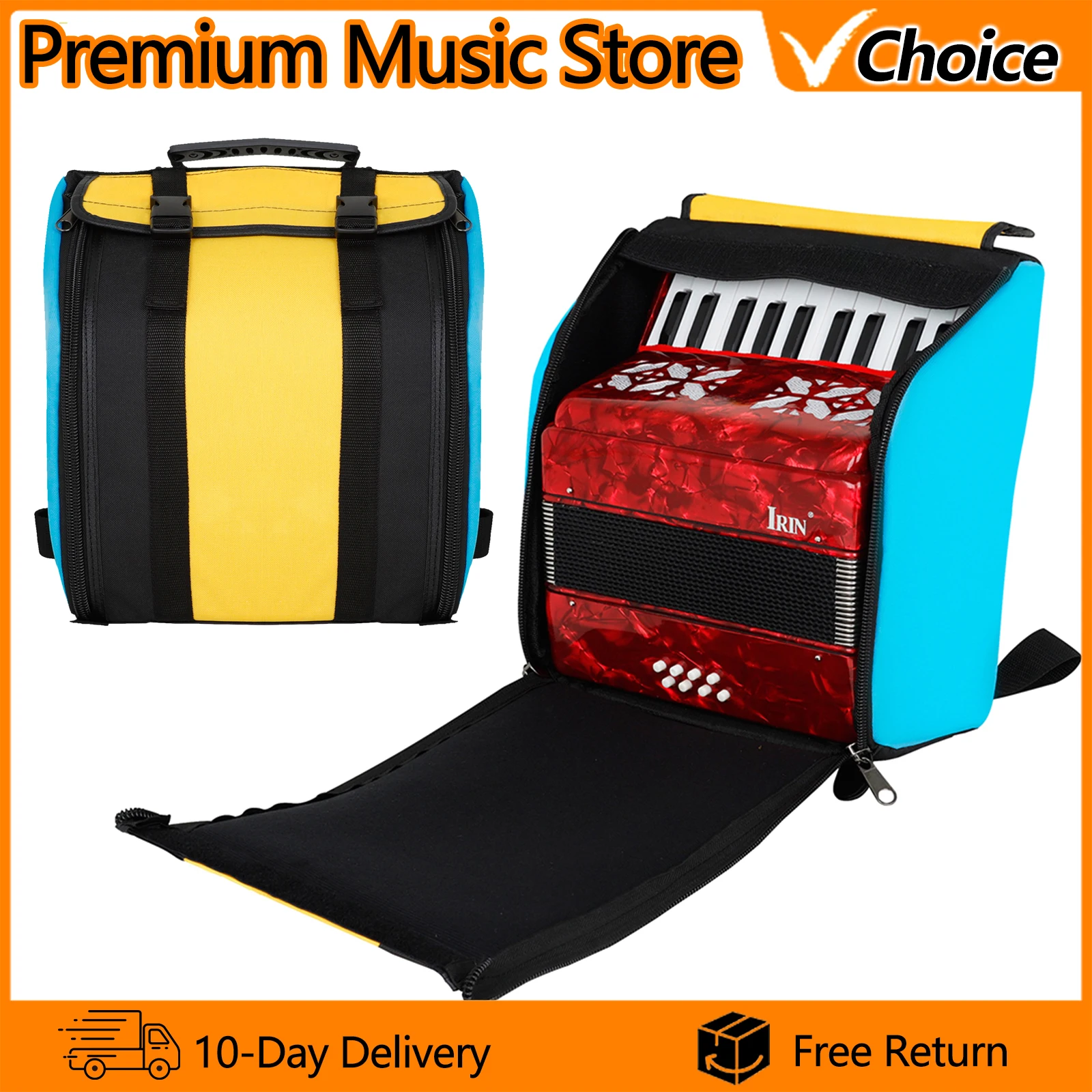 22-Key 8-Bass Accordion Gig Bag Waterproof Oxford Padded Backpack with Handle for Adults Teens Keyboard Instrument Storage Bag