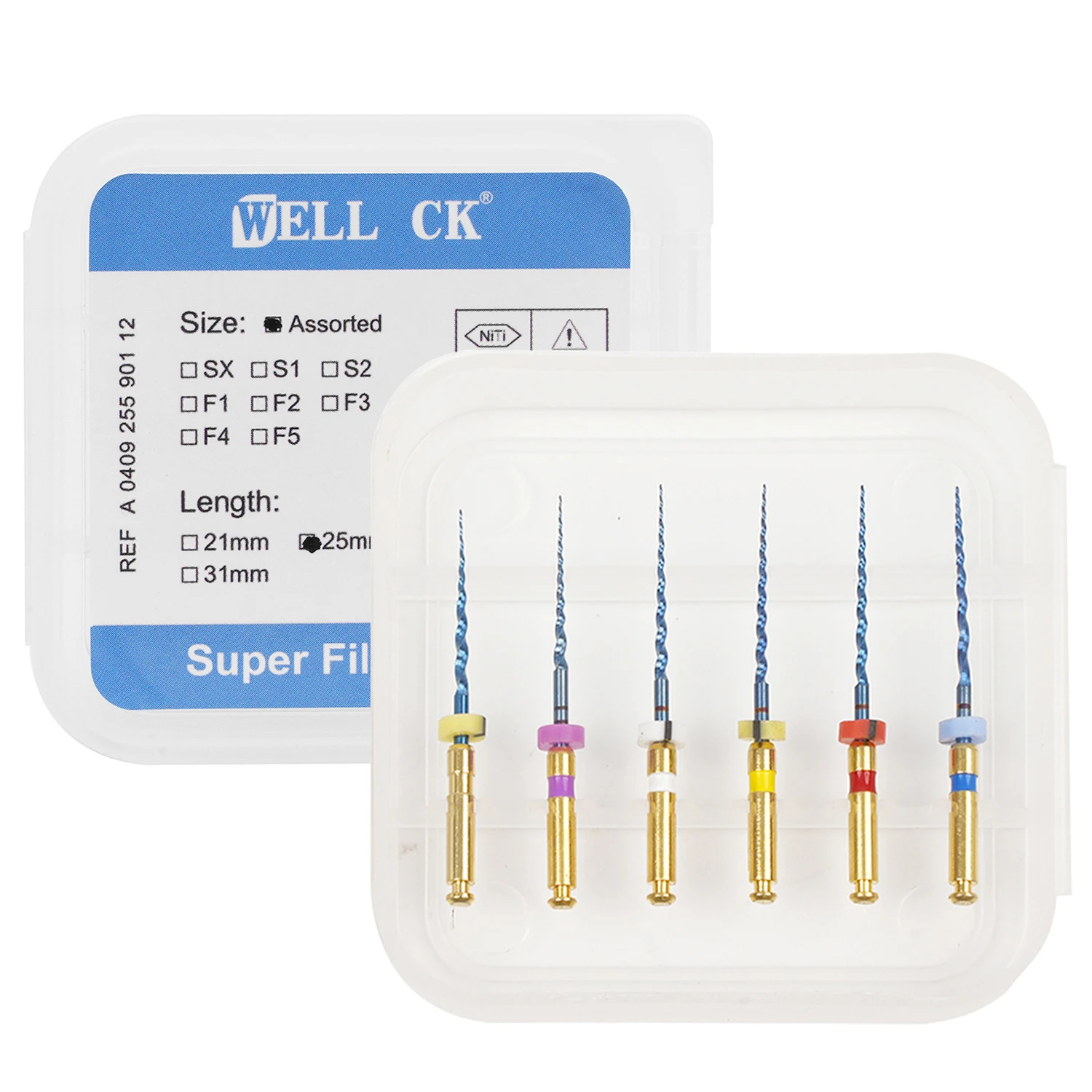 WellCK 6pcs/Box Dental Heat Activated Canal Root Files SX-F3 25mm Dentist Tools Can Bend for Preparing Root Canal Treatment