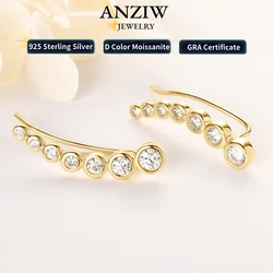 Anziw 1.52CTTW. Full Bezel Moissanite Earrings Climber Crawler 100% Real 925 Silver for Women with Certificate GRA Jewelry Gifts