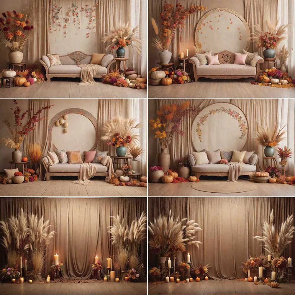 

MOON.QG Thatch Party Background Photography Bohemia Autumn Curtain Photozone Backdrop Child Photo Studio Photocall Accessories