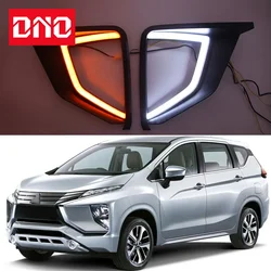 Car LED DRL 12V Daylights For Mitsubishi Xpander Eclipse Cross 2017- 2020 Yellow Turn Signal Daytime Running Headlamps Foglamps