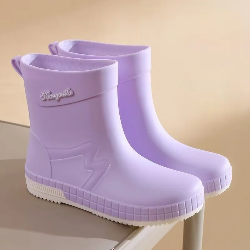 Women Thick Sole Ankle Rain Boot Autumn Winter New Round Toe Slip On Waterproof Removable Cotton Liner Work Shoes Water Shoes