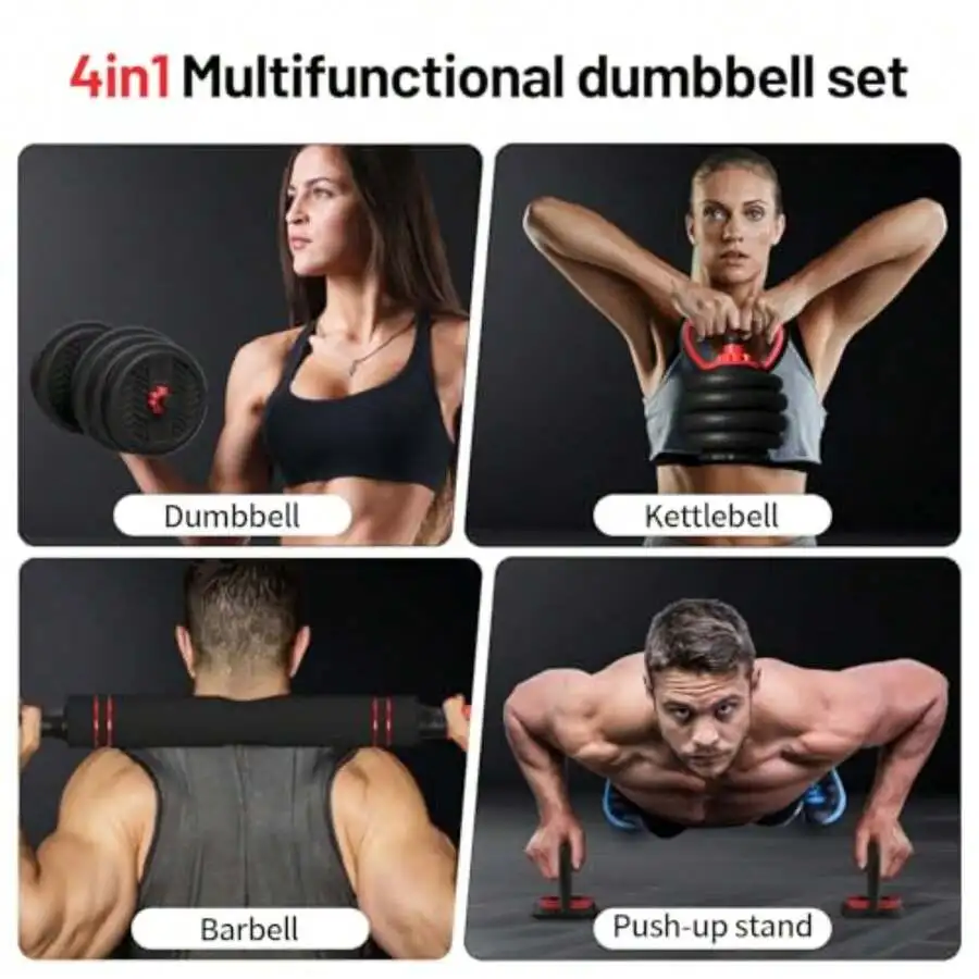 Adjustable Dumbbell, 20/30/40/60/80lbs Dumbbells Set, 4-In-1 Free Weights For Women/Men Workout Equipment Used As Barbell/Kettle