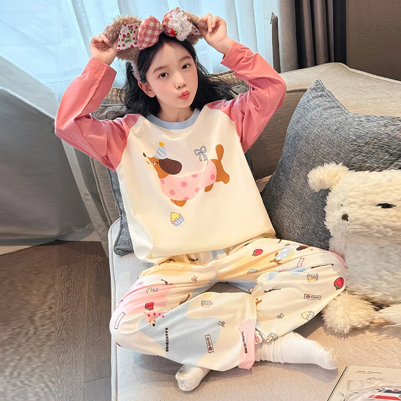 

2025 Spring and Autumn 7-15 Years Old Cartoon Puppy Printed Pajamas Set Homewear Soft and Comfortable