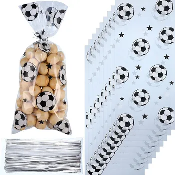 10/20/30/40/50pcs Soccer Treat Bags Gift Bags with Twist Ties Football Cellophane Soccer Party Favors Birthday Party Supplies