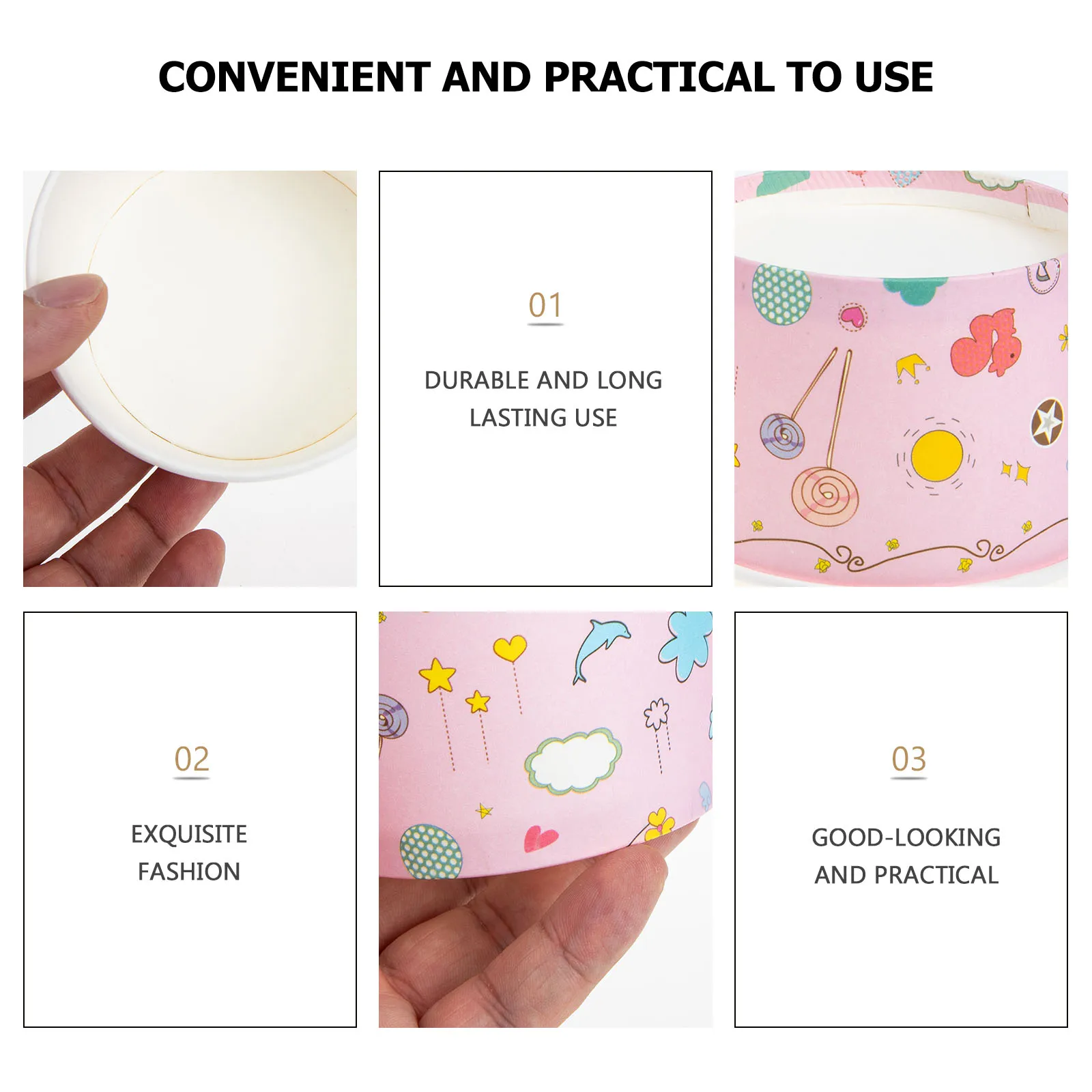 

50Pcs Ice Cream Cups Disposable Paper Bowls Creative Printing for Jelly Dessert Party Supplies Multipurpose Yogurt Bowls