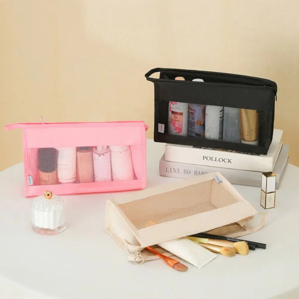 New Zipper Cosmetic Bag Mesh Handheld Mesh Package Multi-functional Hanging Makeup Pouch Travel