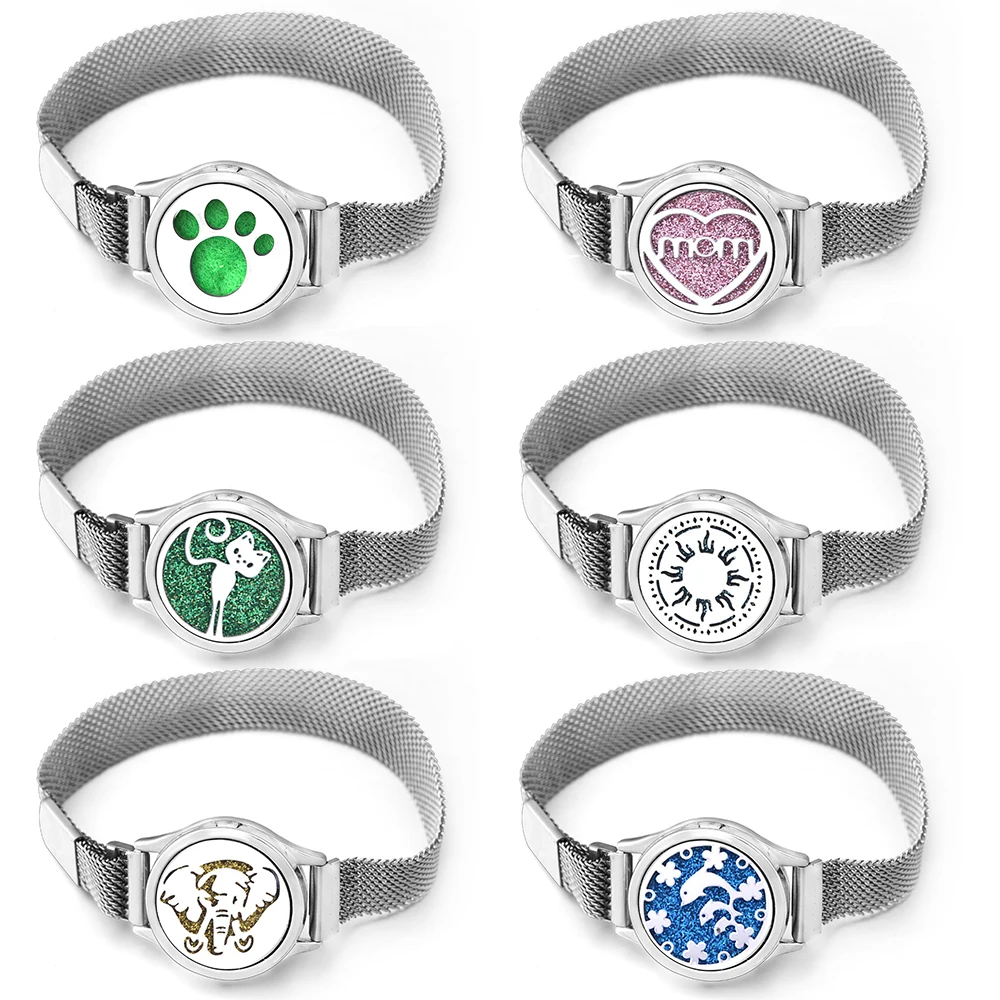 Aroma therapie herzförmige Mutter Medaillon Armband Edelstahl ätherische Öl Uhr Armband Parfüm Diffusor Armband Schmuck