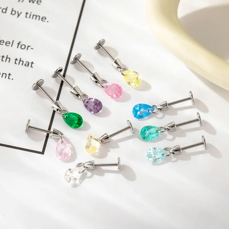 1PC Calendo Stainless steel colored Jewelry Internally Threaded Teardrop LabretPiercing Jewelry