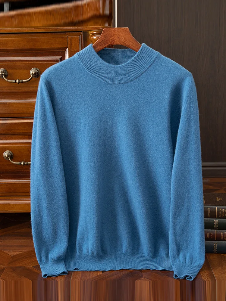 Basic Autumn Winter Man Sweater Elegant 100% Merino Wool Men Knitwear Mock Neck Soft Pullover Cashmere Long Sleeve Clothing Tops