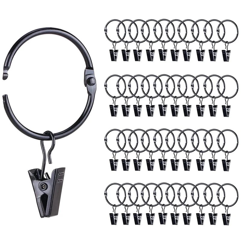 

42 Pack Openable Curtain Rings With Clips, 1 Inch Interior Diameter, Heavy Duty Rustproof Decorative Vintage Drapery