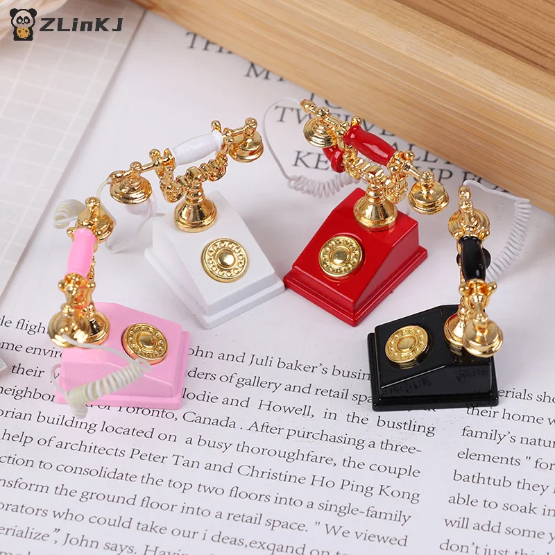 ▶ 1 Stück 1:12 Puppenhaus-Miniatur-Telefonmodell Retro-Drehscheibentelefon für Puppenhaus-Dekoration