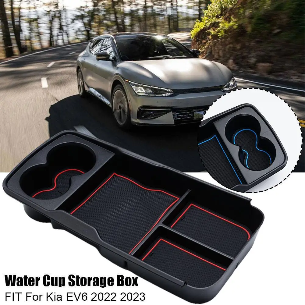 

For Kia EV6 2022 2023 ABS Black Interior Armrest Console Central Storage Box Box Cup Stand Water Cup Storage Box