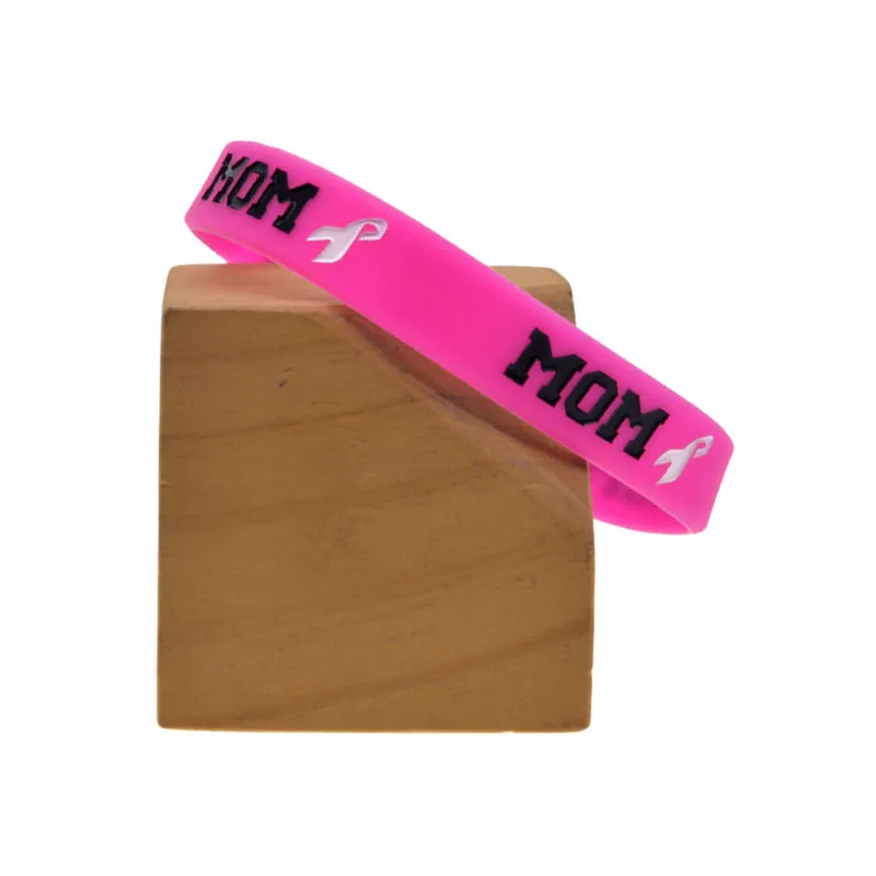 1 PC Mutter mit Krebs-Armband aus Silikon, Armband zur Sensibilisierung für Brustkrebs, Unterstützung für Mütter, Wohltätigkeitsgeschenke – Detail 2