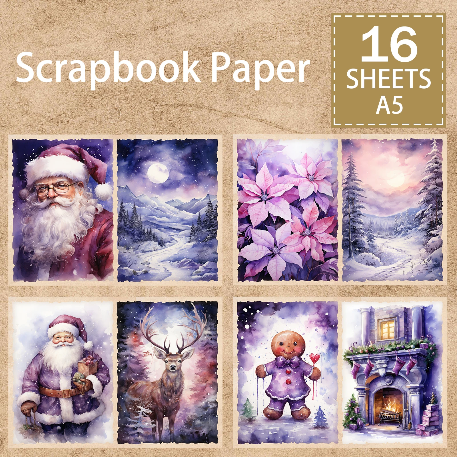 

16 листов формата А5, фиолетовый фон с изображением Санта-Лося, винтажный гранж-журнал, планирование, скрапбукинг