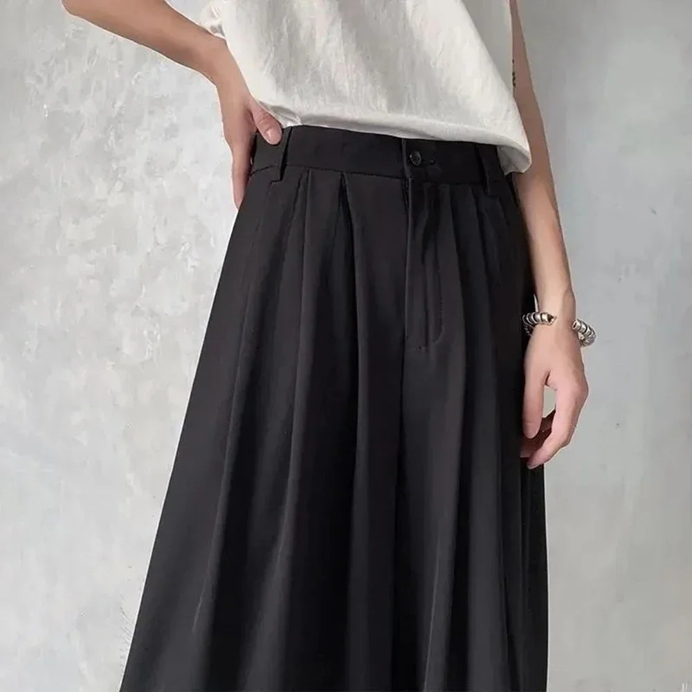 Y2K Gothic Single Button Culottes Genderless Daily Loose Streetwear Fashion Japanese Loose Dark Style Wide Leg Pants Unisex