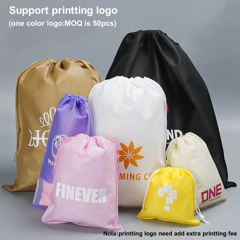 StoBag Wholesale Non-woven Drawstring Bags Shoe Clothes Storage Portable Reusable Travel Organizer Pouch Custom Logo(Extra Fee)