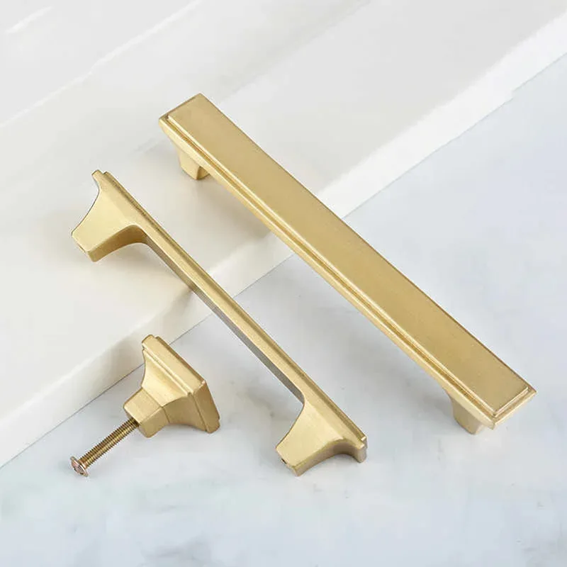 Nordic Light Luxury Brass Cabinet Handle Modern Simple Wardrobe Drawer Pull Hardware