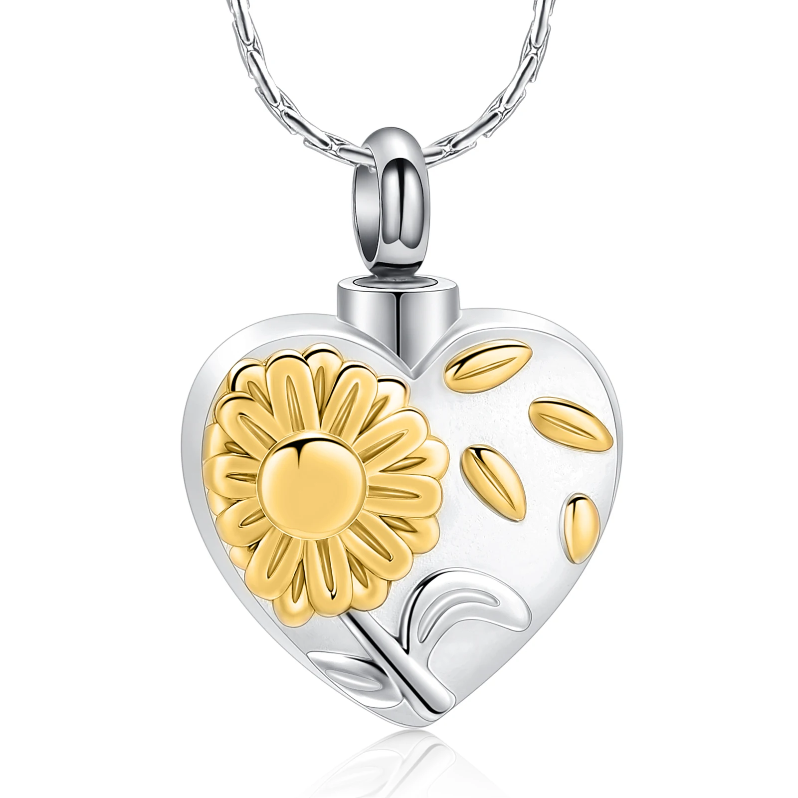 Heart Urn Necklace for Ashes Sunflower Cremation Jewelry Keepsake for Women Stainless Steel Pendant Human Pet Memorial Gift