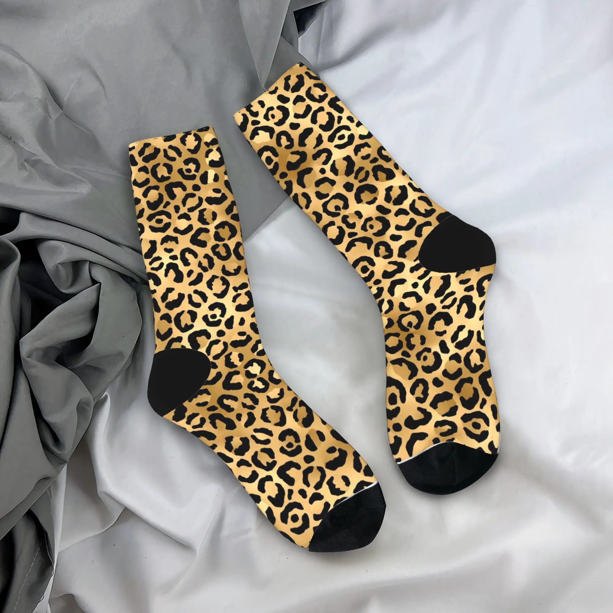 

Black Gold Leopard Print Cheetah Animal Trendy Socks Non Slip Stockings Couple Soft Outdoor Sports Socks Winter Graphic Socks