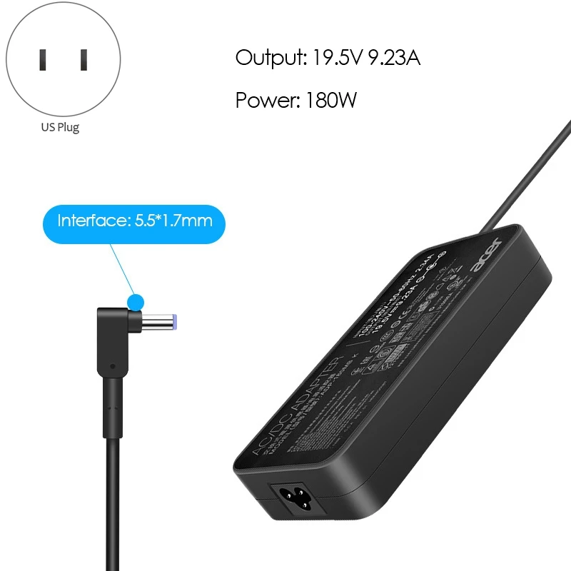 65W ชาร์จแล็ปท็อปเหมาะสำหรับ Acer G900-757W Charger LAPTOP DC: พอร์ต5.5X1.7MM 19.5V9.23A ชาร์จแฟลช