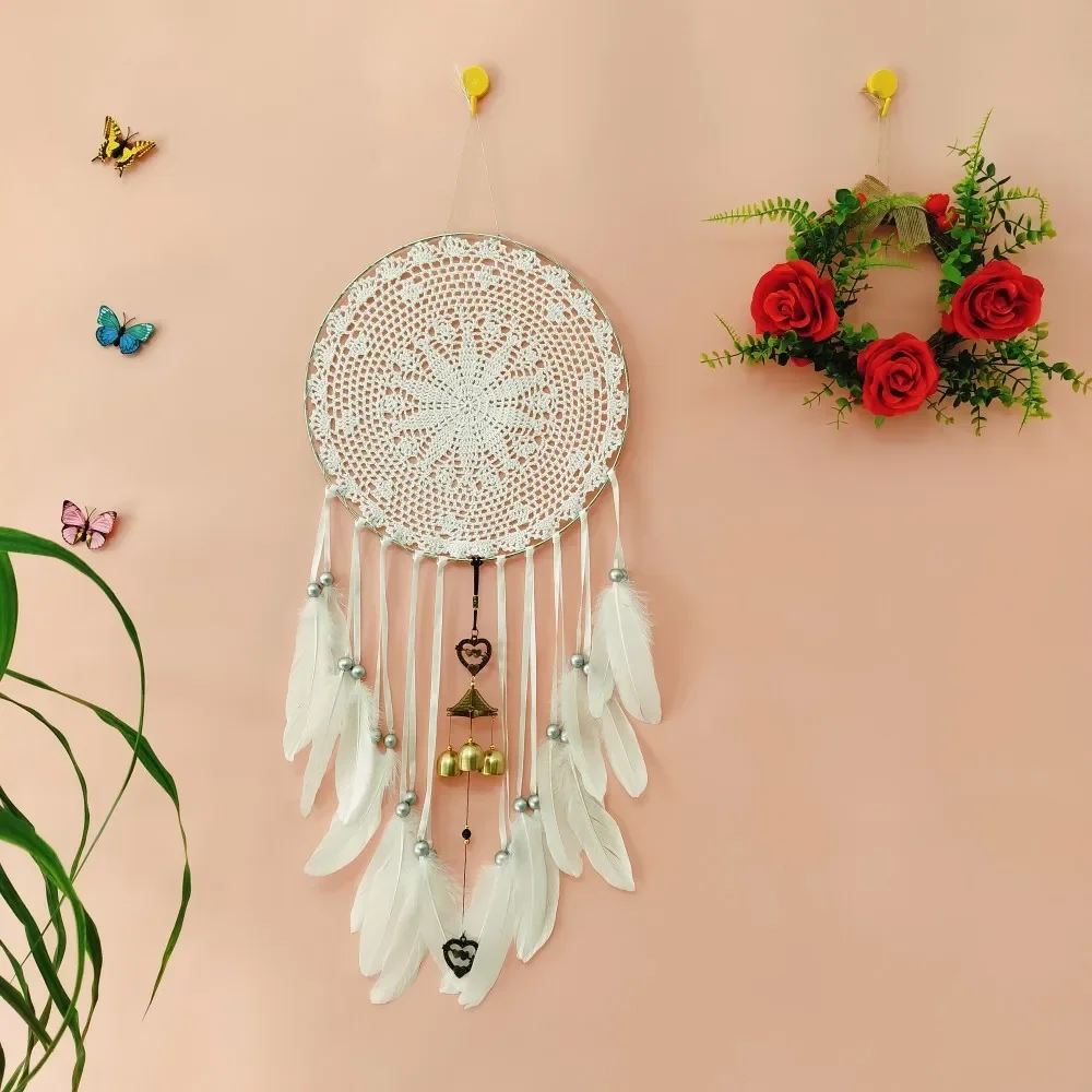 

400mm Silver Hoop Dream Catcher Hanging Heart Wind Chime Handmade Home Hanging Decorations Crafts Wedding Birthday Party Gifts