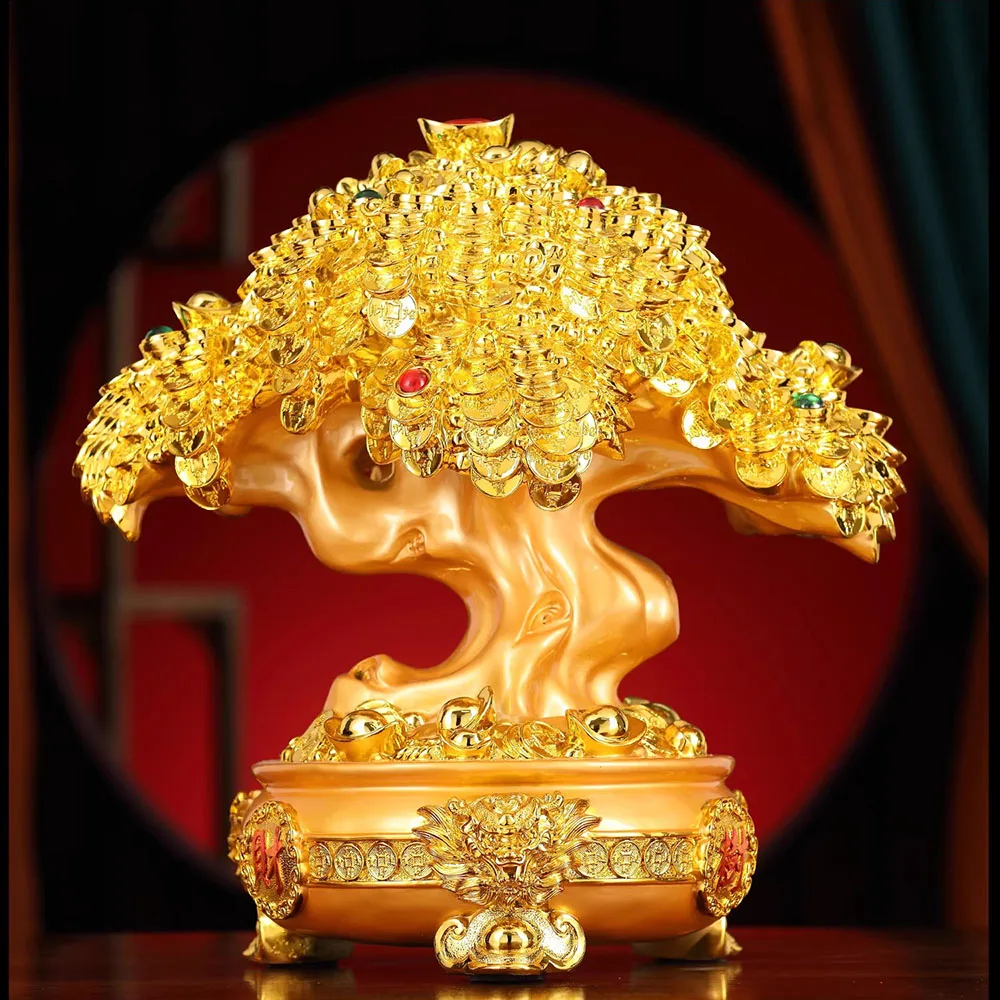 Lucky Money Tree Sculpture (YaoQian Shu) - Traditional Symbol of Abundance, Perfect Gift for Housewarming, Office & Shop Front D