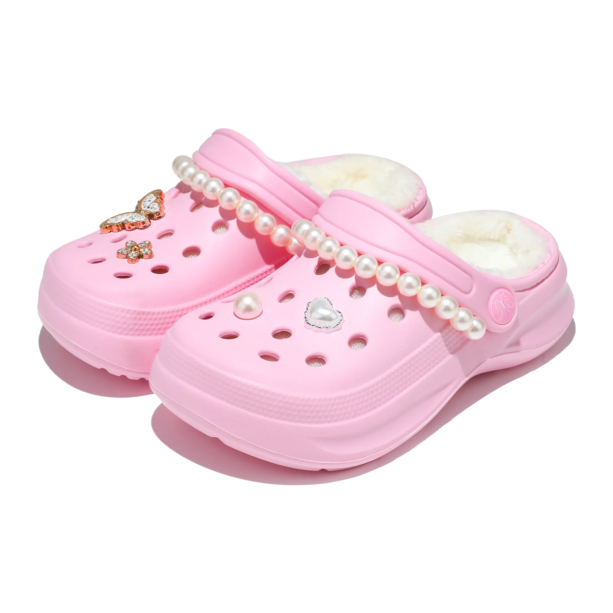 Kids Fur Lined Clogs and Mules, Lightweight Cotton Lined Garden Shoes, Winter Warm House Slippers for Boys Girls Toddler 168
