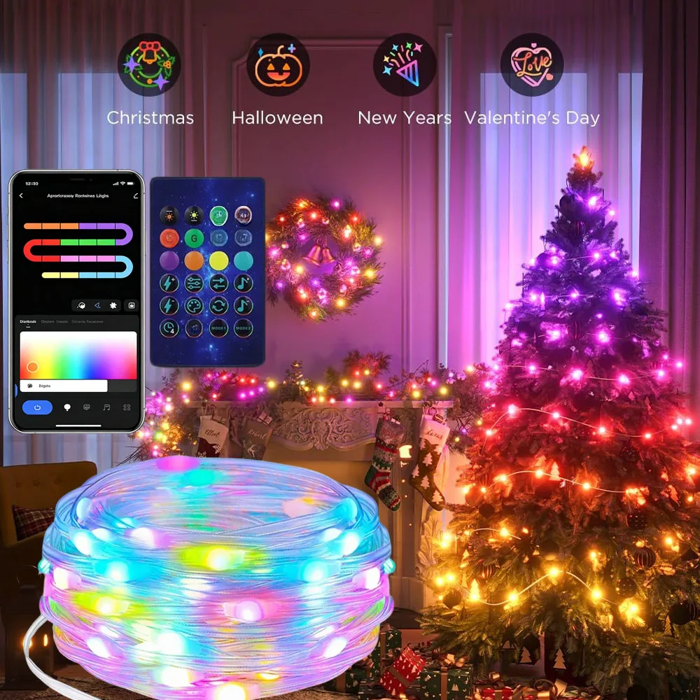 Halloween Courtyard String Light RGBIC Fairy LED Light Waterproof Music Mode DIY Timing Outdoor Garden Chirstmas Decor