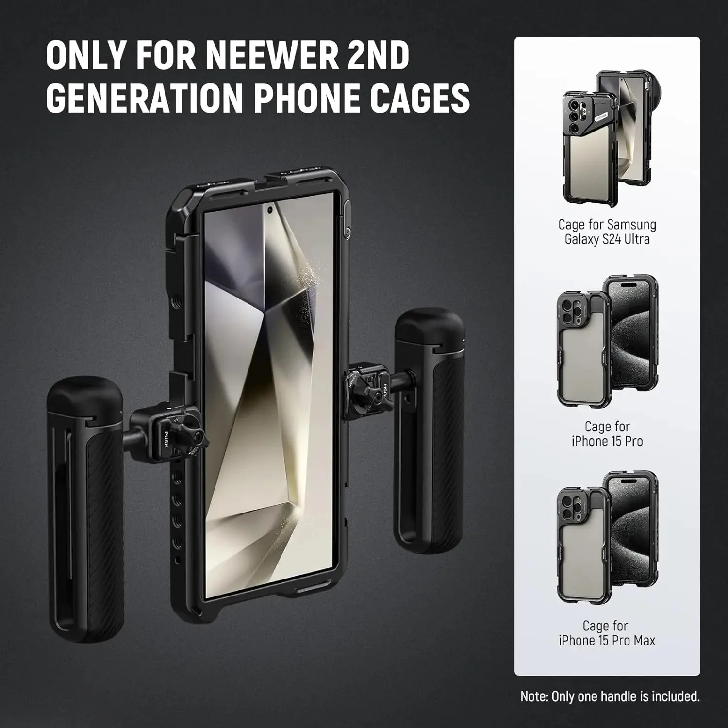 NEEWER Quick Release Side Handle 2nd Gen Phone Cages PA043 PA044 iPhone 15 Pro Max/15 Pro PA042 Samsung S24 Ultra Made Aluminium