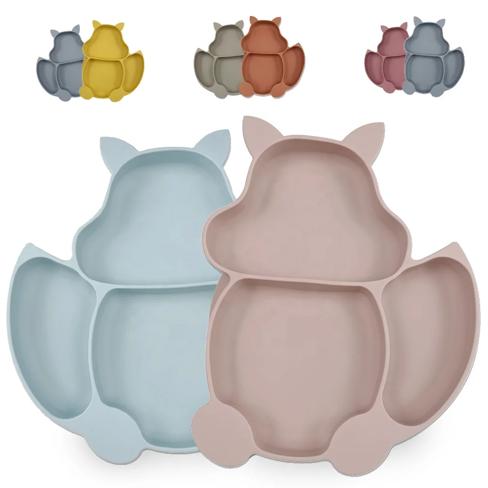 

Silicone Plate Eco-friendly Squirrel Plates Animal Plato Tableware Feeding Set Baby Plate With Suction