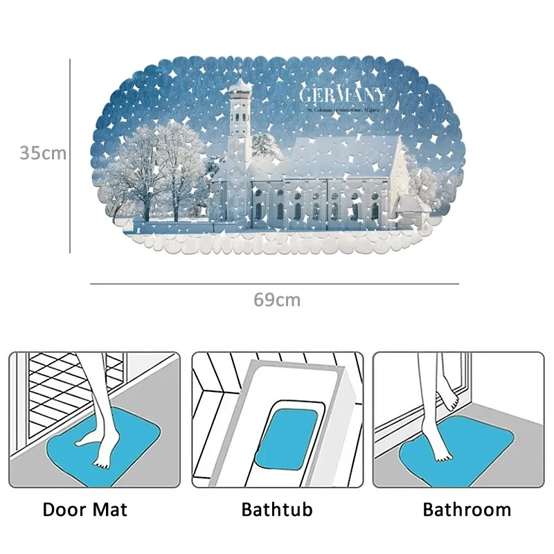 Anti-Slip PVC 20/Color Bathtub Bath Mat With Sucker Drain Holes Cute Kid\'s Bathroom Carpet Shower Mat Soft Massage Pad 69x35cm