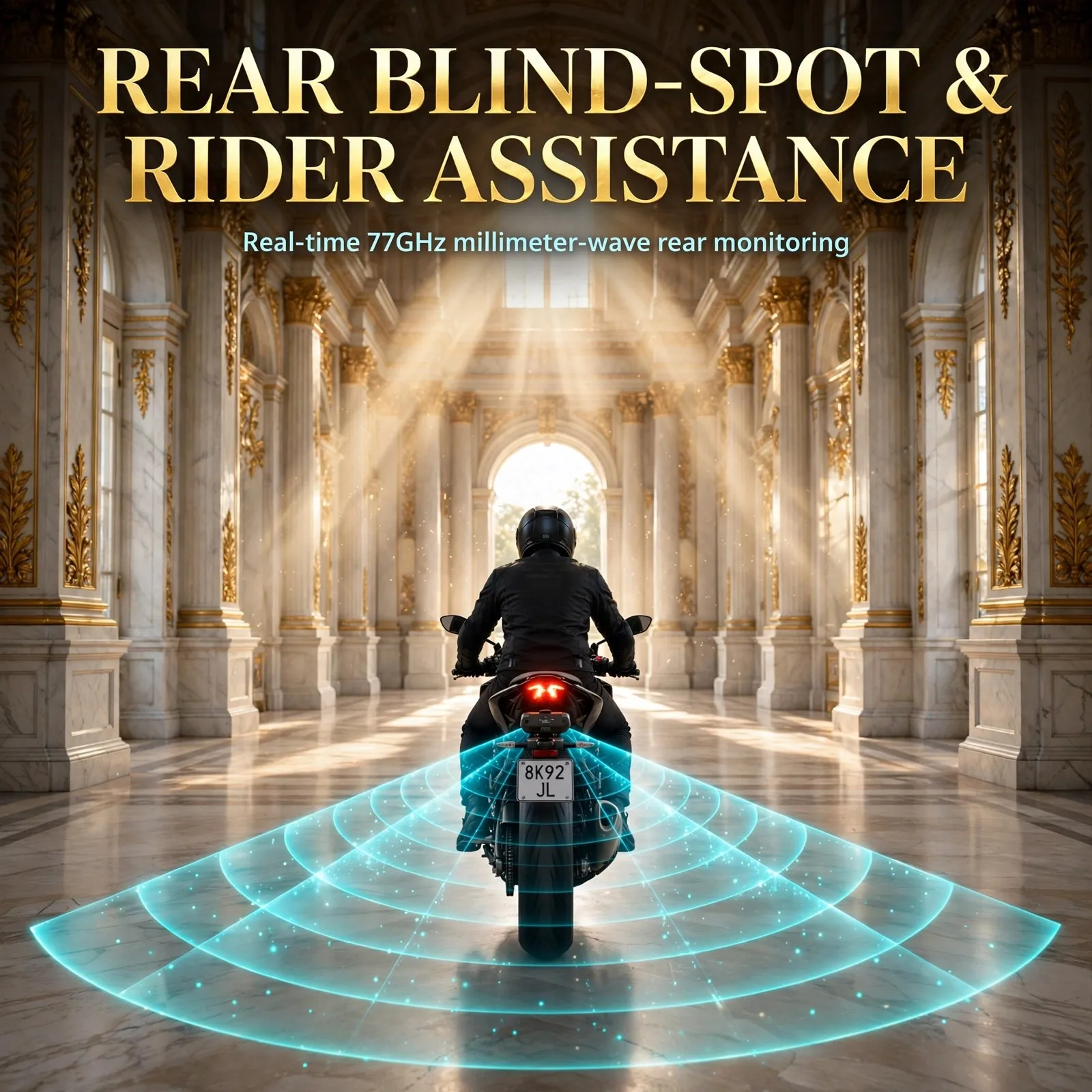 TCHBSD77G01 Marble Hall Edition: 77GHz Millimeter-Wave Rear Radar for Motorcycles, Blind Spot + Lane Change Alerts, up to 70m
