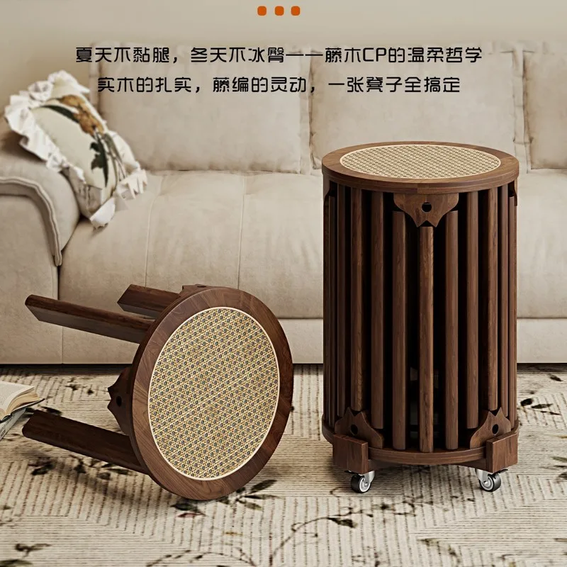 Folding Stackable 6-in-1 Wooden Stool Round Chair Multi-functional Storage Dining Room Home Indoor